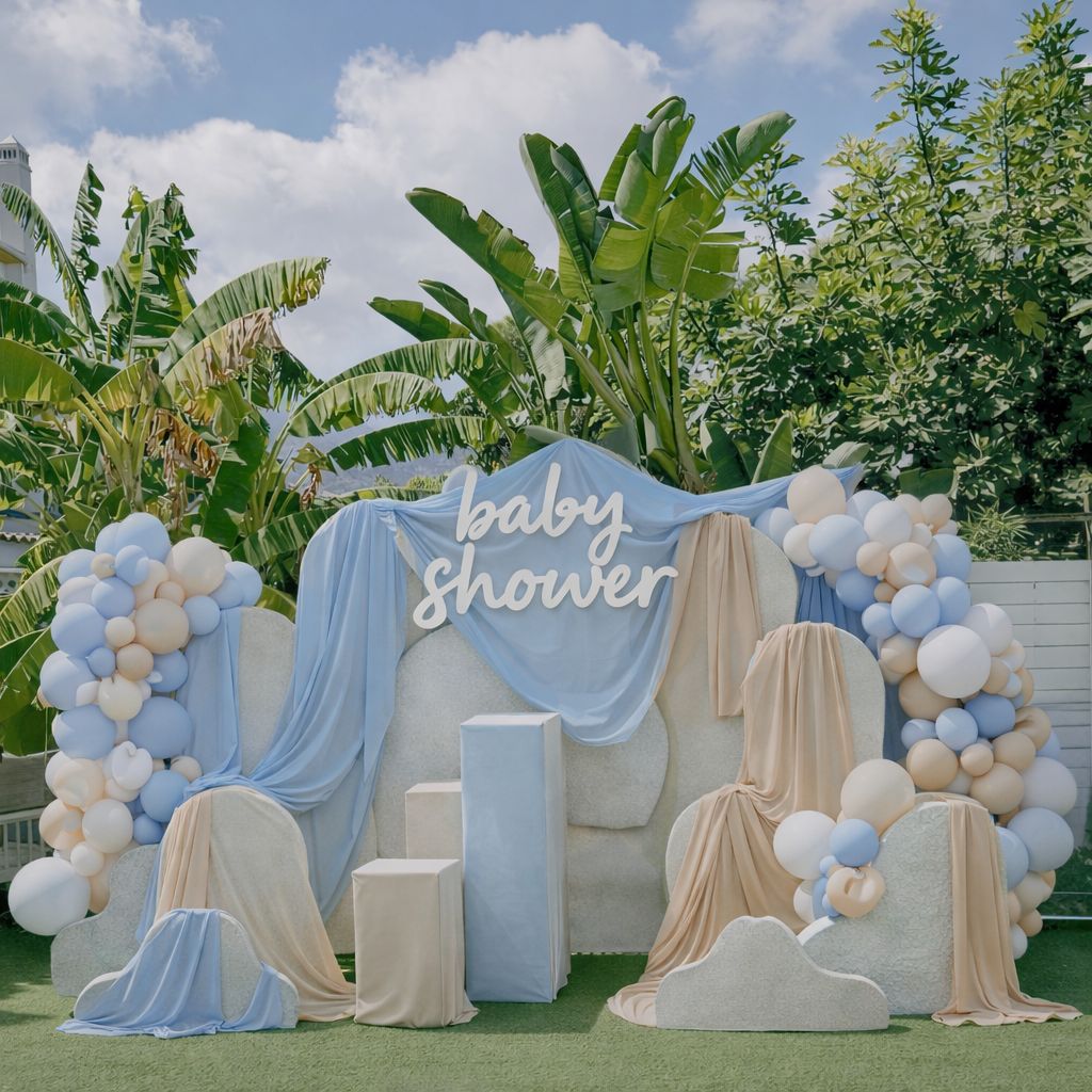 Decoraci&oacute;n de baby shower con mesa tem&aacute;tica